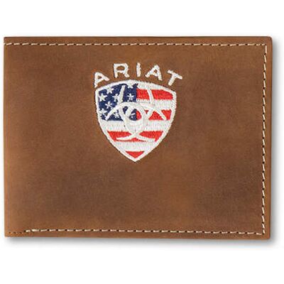 Men's Flag Shield Bifold Wallet in Brown Leather by Ariat Men's Flag Shield Bifold Wallet in Brown Leather by Ariat