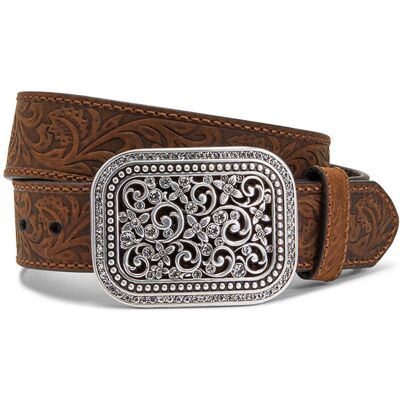 Women's Floral Embroidery Buckle Belt in Medium Brown Leather, Size: XL by Ariat Women's Floral Embroidery Buckle Belt in Medium Brown Leather, Size: XL by Ariat