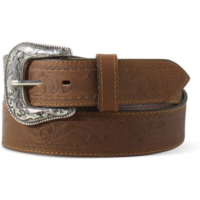 Men's Floral Embossed Belt in Brown Leather, Size: 44 by Ariat Men's Floral Embossed Belt in Brown Leather, Size: 44 by Ariat