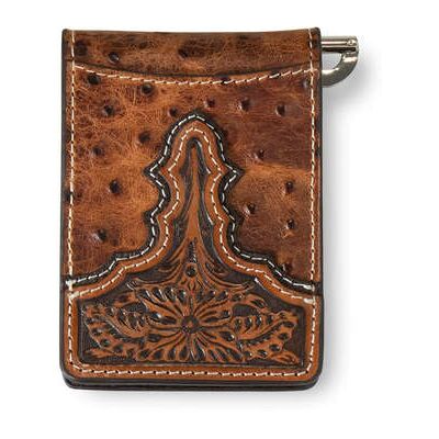 Men's Ostrich Clip Wallet in Brown Leather by Ariat Men's Ostrich Clip Wallet in Brown Leather by Ariat