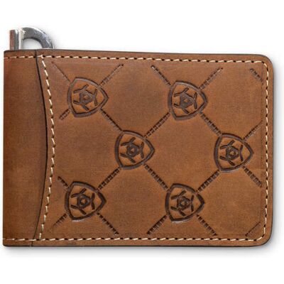 Men's Logo Print Money Clip Wallet in Brown by Ariat Men's Logo Print Money Clip Wallet in Brown by Ariat