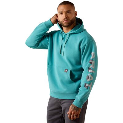 Men's Rebar Lightweight Logo Hoodie in Teal Micro Chip, Size: LT by Ariat Men's Rebar Lightweight Logo Hoodie in Teal Micro Chip, Size: LT by Ariat