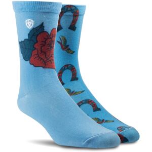 Women's Fanciful Rose Horseshoe Crew Socks 2 Pair Multi Pack in Bluebird by Ariat Women's Fanciful Rose Horseshoe Crew Socks 2 Pair Multi Pack in Bluebird by Ariat