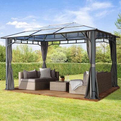 TOOLPORT 10x13ft Hardtop Gazebo Sunset Deluxe, Gray - (300049) TOOLPORT 10x13ft Hardtop Gazebo Sunset Deluxe, Gray - (300049)