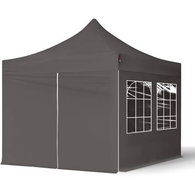 TOOLPORT 10x10 ft PES 700 Pop-Up Canopy ECONOMY Steel 1.2 in., incl. Sidewalls with Windows, Dark Gray - (582635) TOOLPORT 10x10 ft PES 700 Pop-Up Canopy ECONOMY Steel 1.2 in., incl. Sidewalls with Windows, Dark Gray - (582635)