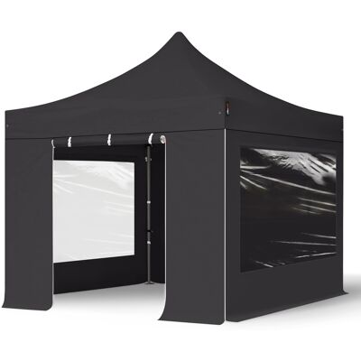TOOLPORT 10x10 ft PES 750 Pop-Up Canopy PREMIUM Steel 1.6 in., incl. Sidewalls with Panorama Windows, Black - (600005) TOOLPORT 10x10 ft PES 750 Pop-Up Canopy PREMIUM Steel 1.6 in., incl. Sidewalls with Panorama Windows, Black - (600005)