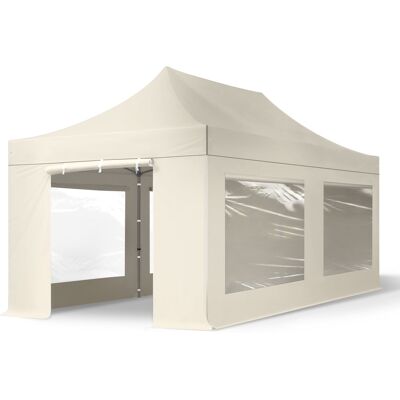 TOOLPORT 10x20 ft PES 750 Pop-Up Canopy PREMIUM Steel 1.6 in., incl. Sidewalls with Panorama Windows, Cream - (600072) TOOLPORT 10x20 ft PES 750 Pop-Up Canopy PREMIUM Steel 1.6 in., incl. Sidewalls with Panorama Windows, Cream - (600072)