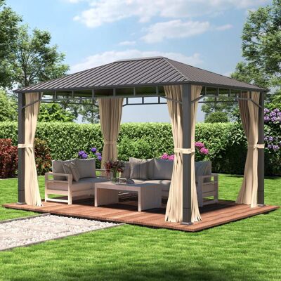 TOOLPORT 10x13ft Hardtop Gazebo Sunset Superior, Champagne - (301349) TOOLPORT 10x13ft Hardtop Gazebo Sunset Superior, Champagne - (301349)