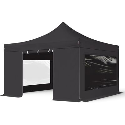 TOOLPORT 13x13 ft PES 750 Pop-Up Canopy PREMIUM Steel 1.6 in., incl. Sidewalls with Panorama Windows, Black - (600089) TOOLPORT 13x13 ft PES 750 Pop-Up Canopy PREMIUM Steel 1.6 in., incl. Sidewalls with Panorama Windows, Black - (600089)