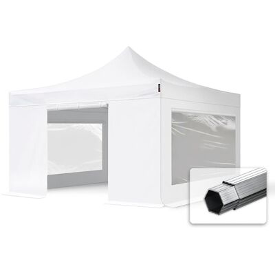 TOOLPORT 13x13 ft PES 800 Pop-Up Canopy PROFESSIONAL Aluminum 1.6 in., incl. Sidewalls with Panorama Windows, White - (600176) TOOLPORT 13x13 ft PES 800 Pop-Up Canopy PROFESSIONAL Aluminum 1.6 in., incl. Sidewalls with Panorama Windows, White - (600176)