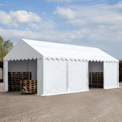 TOOLPORT 13x26 ft Storage Tent / Shelter with Base Frame, PVC 750, White - (7201) TOOLPORT 13x26 ft Storage Tent / Shelter with Base Frame, PVC 750, White - (7201)