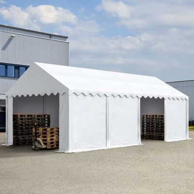 TOOLPORT 13x26 ft Storage Tent / Shelter with Base Frame, PVC 800, White - (7870) TOOLPORT 13x26 ft Storage Tent / Shelter with Base Frame, PVC 800, White - (7870)