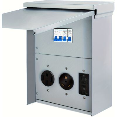 AXOTEN Temporary Outlet Panel, Rv Base Electrical Panel, Pre-wired Circuit Breaker Box Without Meter, Rv Outlet Electrical Box (20 30 50) Amps AXOTEN Temporary Outlet Panel, Rv Base Electrical Panel, Pre-wired Circuit Breaker Box Without Meter, Rv Outlet Electrical Box (20 30 50) Amps