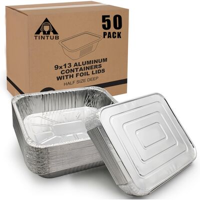 TINTUB 50pcs Aluminum Pans With Lids 12.5"x10.5" Aluminum Foil Pans Trays With Lids - Half Size Tin Foil Disposable Pans For Baking, Roasting, Cake Serving Dishes, Catering Supplies, Steam Table Chafing TINTUB 50pcs Aluminum Pans With Lids 12.5"x10.5" Aluminum Foil Pans Trays With Lids - Half Size Tin Foil Disposable Pans For Baking, Roasting, Cake Serving Dishes, Catering Supplies, Steam Table Chafing