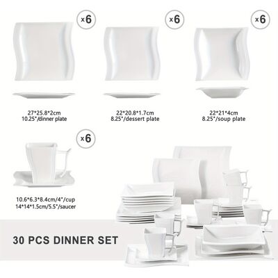 Temu 30pcs White Porcelain Dinner Set With 6pcs Cup, Saucer, Dessert Soup Dinner Plate Tableware Set For 6 Person Temu 30pcs White Porcelain Dinner Set With 6pcs Cup, Saucer, Dessert Soup Dinner Plate Tableware Set For 6 Person