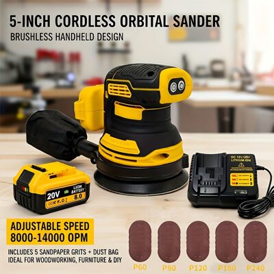 Temu 5" Brushless Cordless Random Orbital Sander - Variable Speed Palm Grip, For 20v , Tool Only Or , 5 Sanding Pads Included, Dust Collection Bag, Woodworking, Cabinet, Furniture & Diy Surface Finishing Temu 5" Brushless Cordless Random Orbital Sander - Variable Speed Palm Grip, For 20v , Tool Only Or , 5 Sanding Pads Included, Dust Collection Bag, Woodworking, Cabinet, Furniture & Diy Surface Finishing