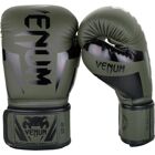 Venum Elite Skintex Kožené Boxerské Rukavice s Páskem na Suchý Zip - Khaki/Černá 16 oz.