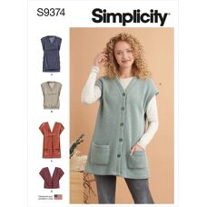Simplicity S9374 V-neck Knit Vest Pattern - Sewing Pattern