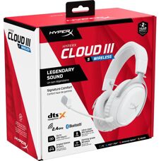 HyperX Cloud III S – Fone de ouvido de jogos sem fio branco | 2.4GHz | Bluetooth | Duração da bateria até 120 horas