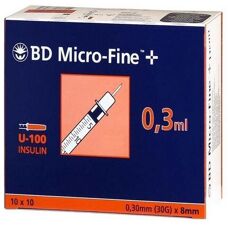 Becton Dickinson Microfine Plus 0.3ml U-100 Syringe - 30G, 8mm