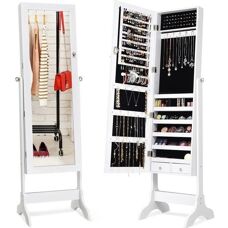 Costway Armario de Joyas Blanco con Espejo - 156x37x46cm