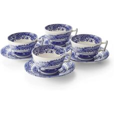 Sæt med 4 kopper og underkopper Blue Italian - Teesæt