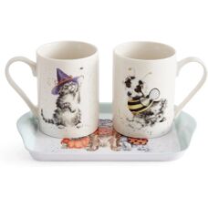 Ensemble de 2 Tasses et Plateau en Porcelaine - Wrendale Designs Halloween - Publicité