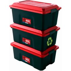 SUNDIS 3-pack DIY Förvaringsskåp - 40L Plast Svart/Röd