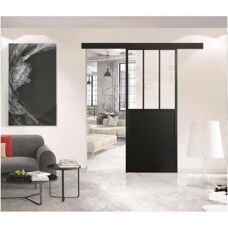 Kit porte coulissante OPTIMUM H.204xL.83xP.4 cm - Noir verre transparent - Publicité