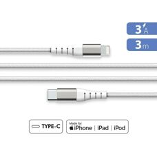 Câble USB Lightning Force Power - 3m, 3A, Blanc - Publicité