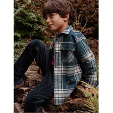 Camisa xadrez para meninos com forro de sherpa - Estilo casual