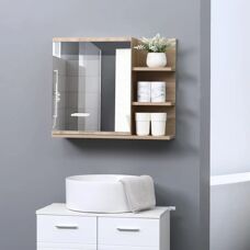 Armoire Miroir de Salle de Bain Kleankin avec Étagères - Chêne Clair - Publicité