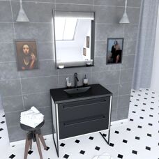 Aurlane PACM095 Mueble de Baño, Negro/Roble, Mediano