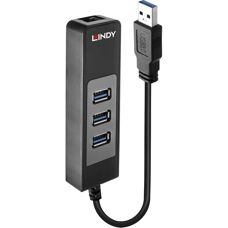 Lindy 43176 USB-Hub & Ethernet-Adapter - USB 3.1, Schwarz
