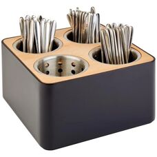 Cubo para cubiertos de madera/plástico con 4 compartimentos