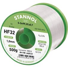Hilo de soldar sin plomo Stannol HF32 Sn99Cu1 - 1mm 500g