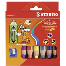 Crayons Stabilo Woody 3 en 1 Multicolores 6 pièces - Coloration, Aquarelle & Cire