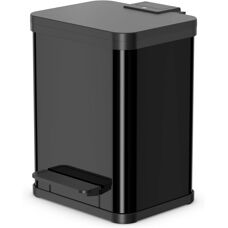 Poubelle rectangulaire en acier noir à pédale - Hailo