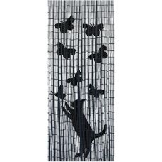 Cortina de bambus WENKO cu motivație de pisică și fluture - Negru - 90x200cm