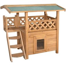 Kerbl Cat House Lodge - Two-Story Pet Shelter with Terrace