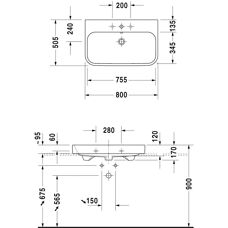 Duravit Happy D.2 80cm Alb cu Wondergliss Chiuvetă - Chiuvetă
