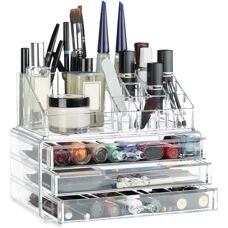Organisateur de maquillage transparent Relaxdays - Petit avec 19 compartiments - Publicité
