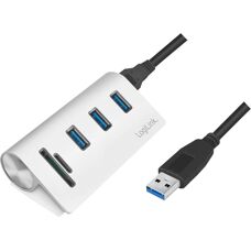 LogiLink USB Hub with Card Reader - 3 Ports - Silver - USB 3.2 Gen 1