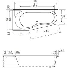 Steinkamp MB15105 - Raumsparbadewanne 170 x 75/50 cm rechts