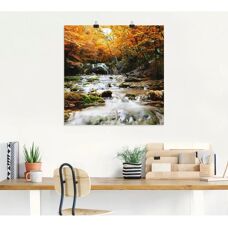 ARTLAND - Herbstlicher Wasserfall - Braun - 40x40 - Wall art