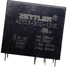 Zettler Electronics AZ733-2CE-12DE Relais - 12V/DC, 12A, 2 inverseurs, PCB - Publicité