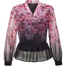 Goldner Fashion - Peplum - Schwarz - Patterned - Blouse