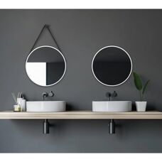 Talos Weiß Lederoptik runder Wandspiegel - Wandspiegel