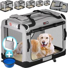 CADOCA Pet Carrier - Foldable, Gray, Large, with Pockets