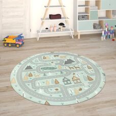 Paco Home - Alfombra infantil turquesa - Ø 120 cm redonda